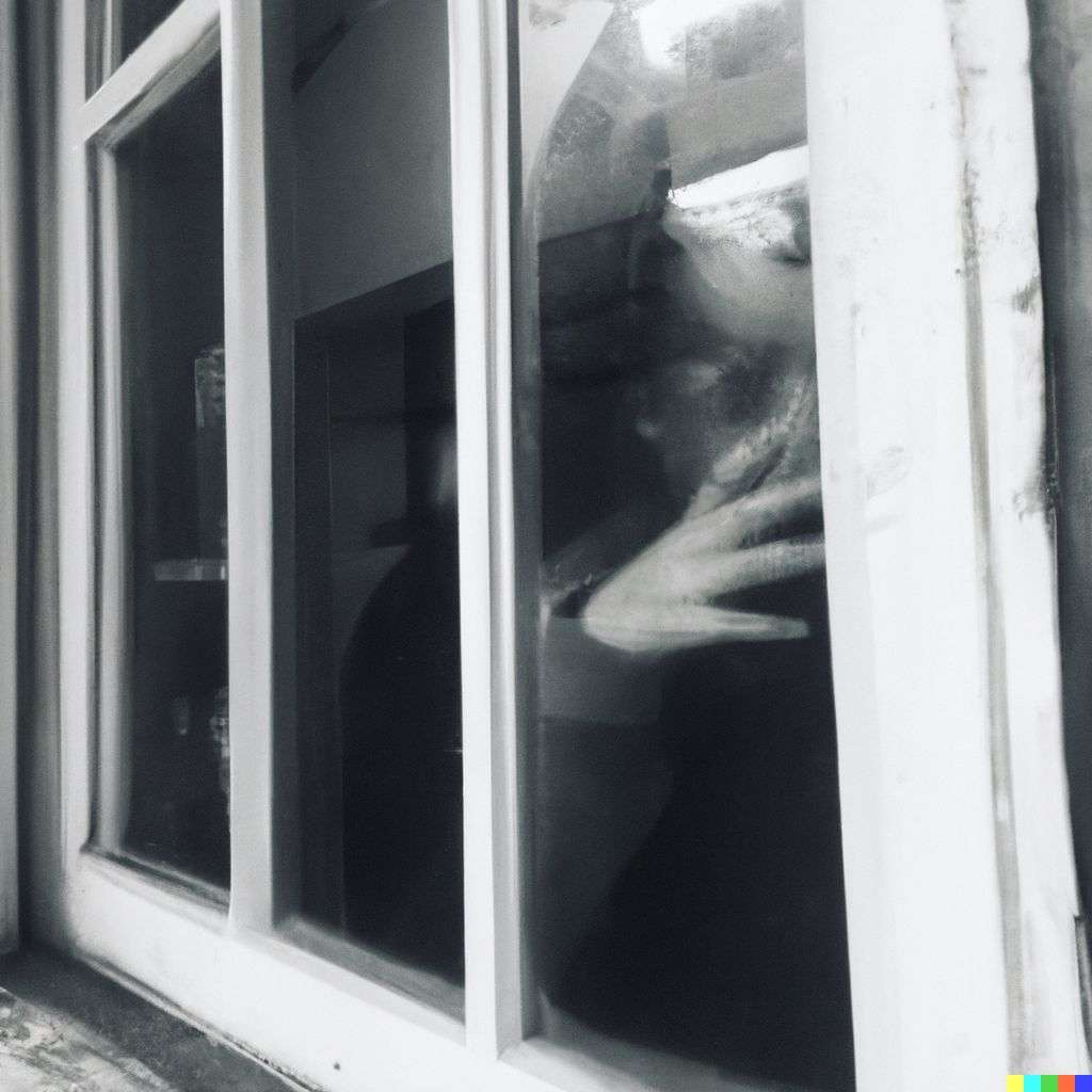 a photograph of a representation of anxiety seen through a window